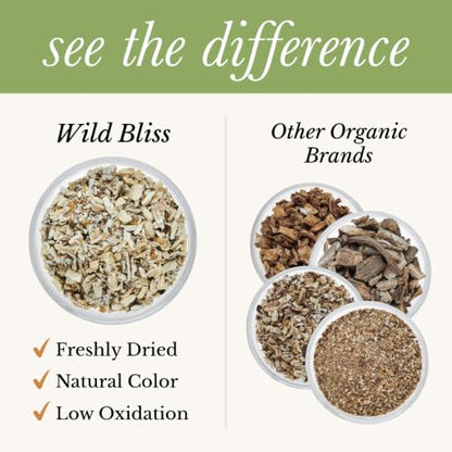 Wild Bliss Organic Burdock Root Tea - Caffeine Free Herbal Detox Support - Pharmacopoeia Quality - 25 Plant Based Tea Bags (Pack of 2)