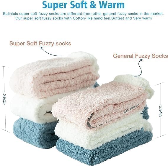 Bulinlulu Fuzzy Socks With Grips for Women, 5 Pairs Non Slip Sleep Warm Fluffy Slipper Socks Gifts for Women