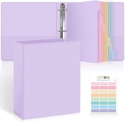 SKYDUE 1 Inch 3 Ring Binder with 8 Tab Dividers & 24 Labels, Pastel Binder Organizer for Letter Size Paper, Aesthetic School Binder for Notes, Documents, Office & Home Organization, Purple