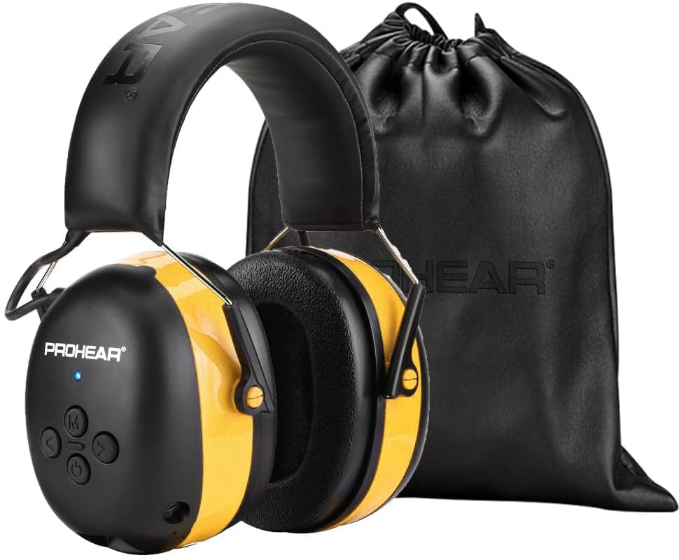PROHEAR 037 Bluetooth 6.0 Hearing Protection Headphones with Rechargeable 1500mAh Battery, 30dB SNR Safety Noise Reduction Ear Muffs 120H Playtime for Mowing, Workshops, Snowblowing - Black
