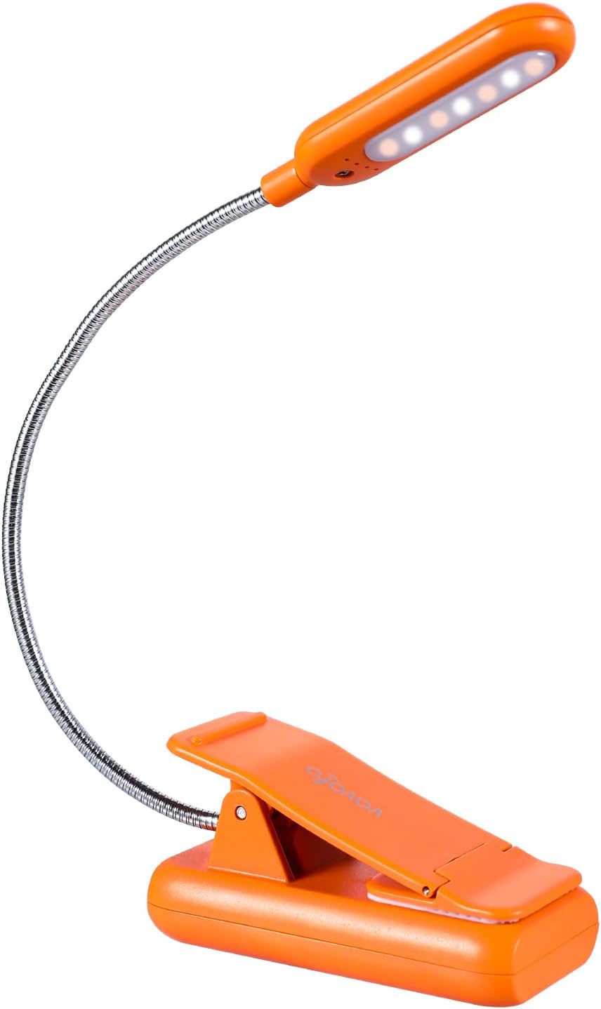 VAVOFO Amber Rechargeable Reading Light, Blue Light Blocking Book Light, 7 LEDs Eye Care 9 Colors 9 Brightness Clip On for Kids Bookworms Reading in Bed with Power Indicator Lasting 70h (Black)