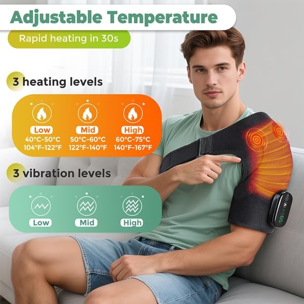 Shoulder Heating Pad with Massage, FSA Eligible Items List, Shoulders Massager for Pain Relief, Left Right Heated Shoulder Wrap for Rotator Cuff & Shoulder Brace Support, HSA Approved Products Only