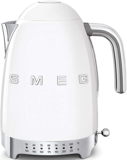 SMEG Variable Temperature Electric Kettle 1.7L (7 Cup), Stainless Steel Tea & Coffee Kettle, Fast Boil, Adjustable Temp 122°F–212°F, Keep Warm, Auto Shut-Off, 360° Base, Retro Style-Black
