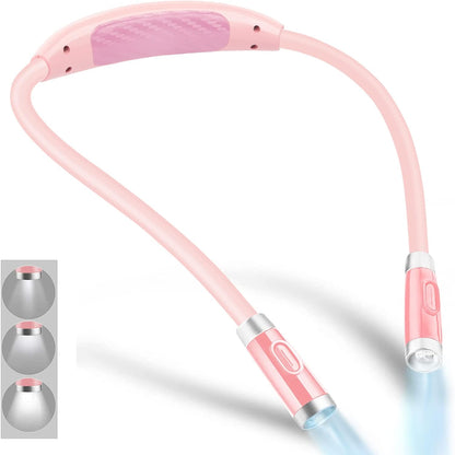 Vekkia Rechargeable LED Neck Reading Light, Book Lights for Reading in Bed, 3 Brightness Levels, Flexible Soft Silicone Arms Comfortable Wear, Long Lasting. Great for Readers, Craft & Knitting