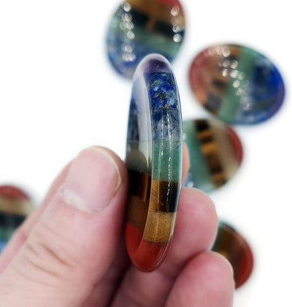 SHARKOOO Thumb Worry Stone for Anxiety, 7 Chakra Crystals Healing Stones, Oval Chakra Worry Stone, Meditation Crystal