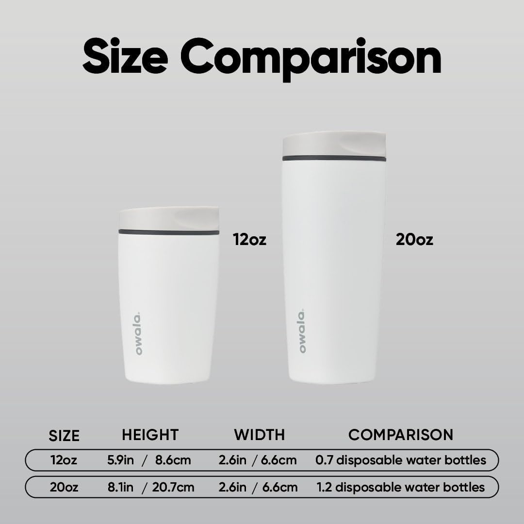 Owala SmoothSip Slider Insulated Stainless Steel Coffee Tumbler, Reusable Iced Coffee Cup, Hot Coffee Travel Mug, BPA Free 12 oz, Pink (Pucker Up)