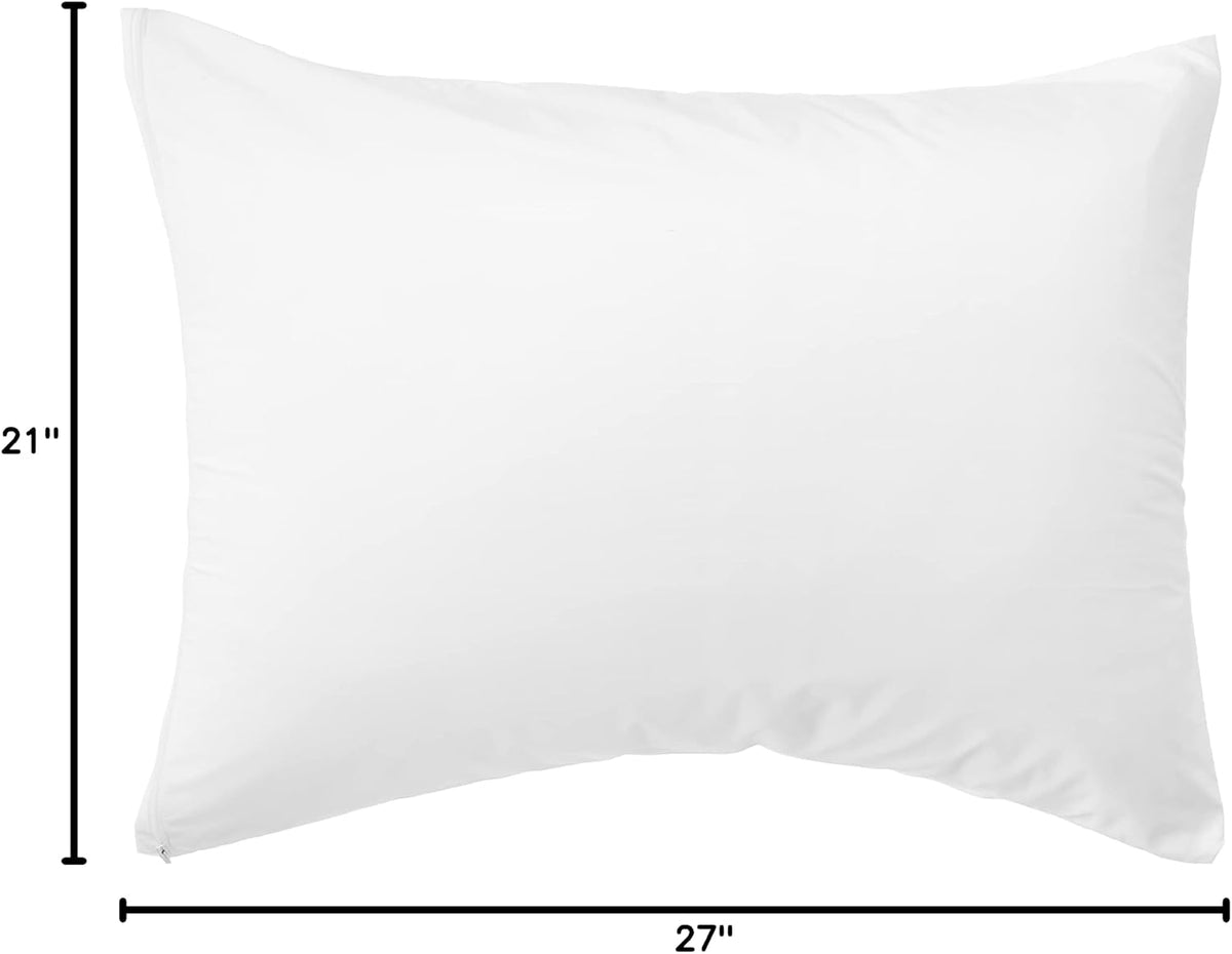 National Allergy Premium 100% Cotton Zippered Pillow Protector - Queen Size - White - 2 Pack - 300 Thread Count - Hypoallergenic Bed Pillowcase with Zipper - Breathable Encasement Cover