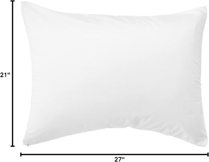 National Allergy Premium 100% Cotton Zippered Pillow Protector - Queen Size - White - 2 Pack - 300 Thread Count - Hypoallergenic Bed Pillowcase with Zipper - Breathable Encasement Cover