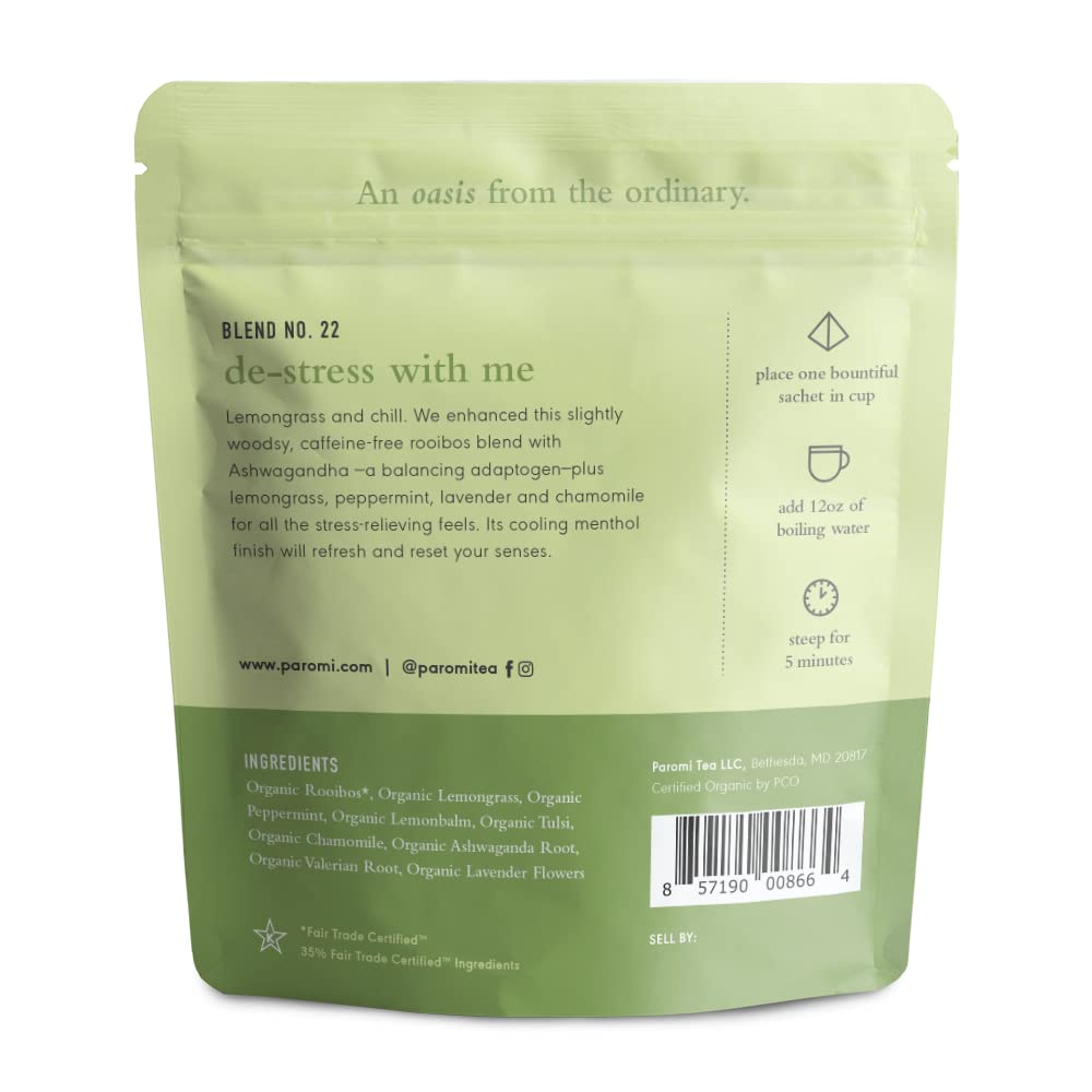 Paromi Chamomile Lavender Rooibos Organic Tea, Signature Jar, 15 Count
