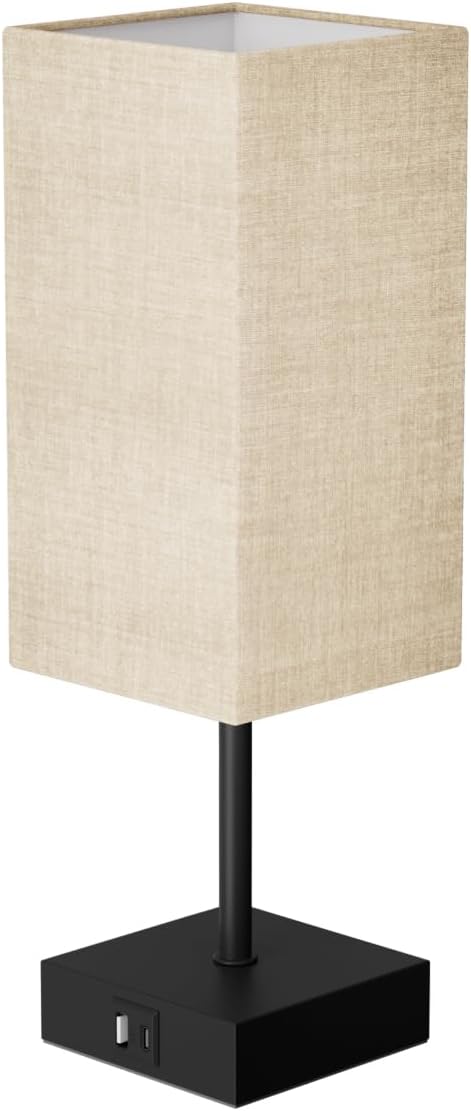 Table Lamp for Bedroom, 3 Way Dimmable Touch Bedside Lamp, Small Lamp with 2 USB C+A Charging Ports, Black Nightstand Lamps for End Table, Living Room, Desk, Bulb Included