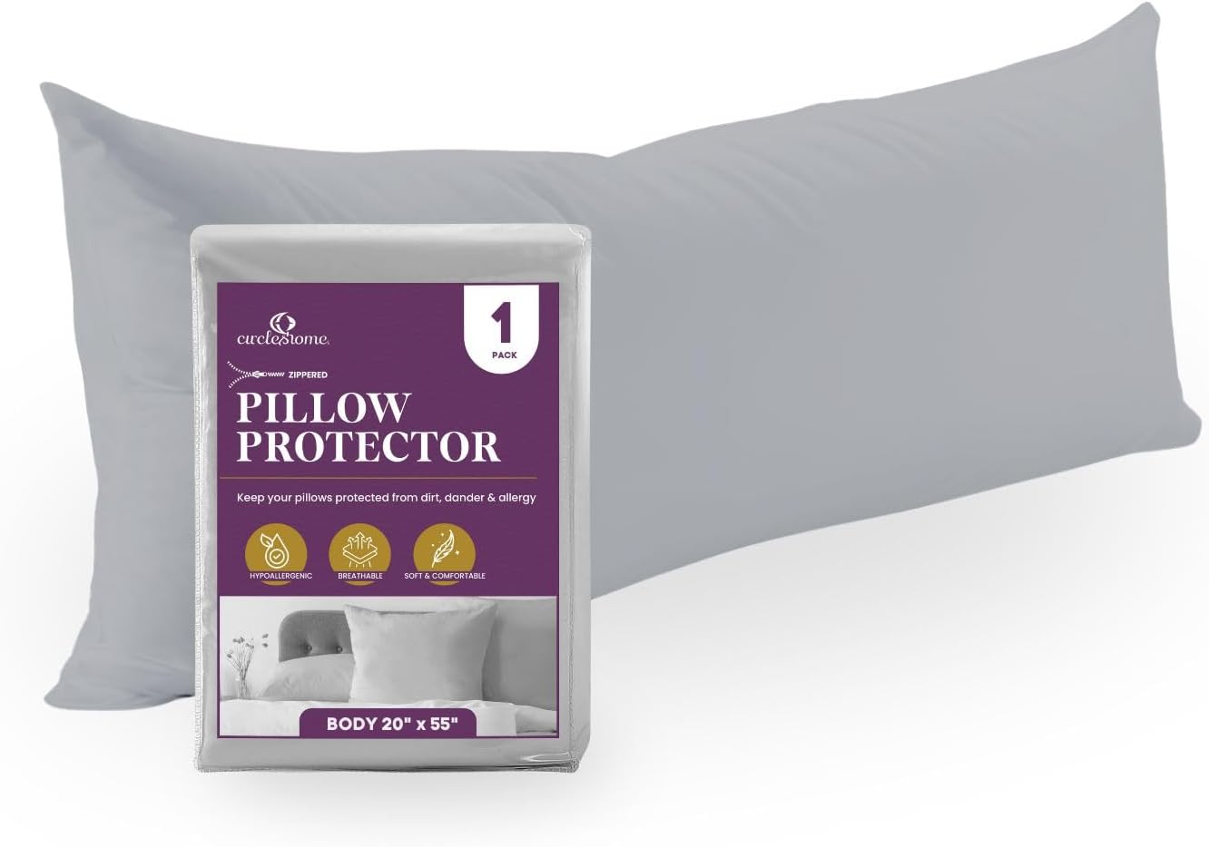CirclesHome Pillow Protectors 4 Pack Standard Zippered - 100% Cotton Breathable Pillowcases - Protects Pillows from Dirt, Dust and Debri (Standard - Set of 4 - 20x26)