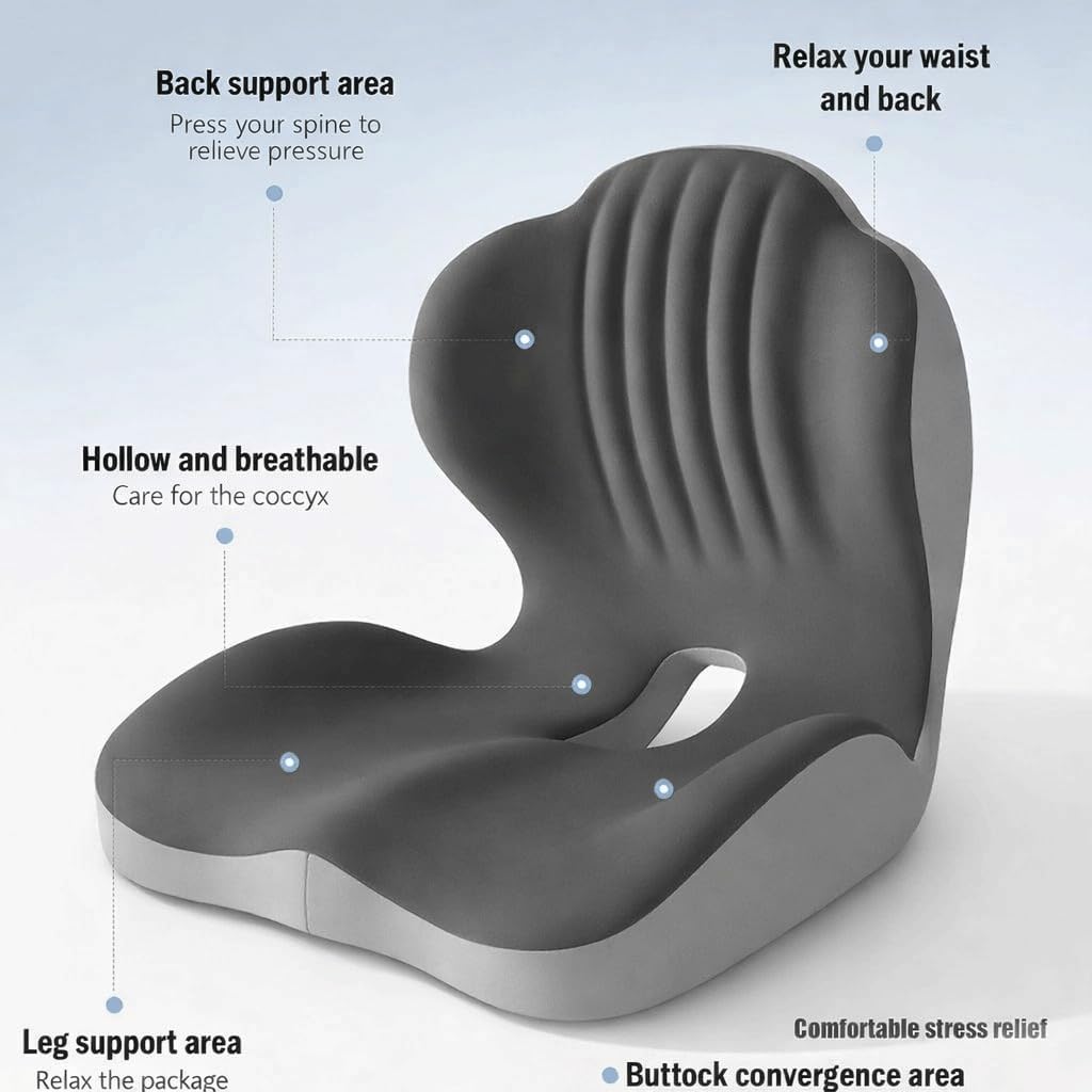 Ergonomic L-Shaped Memory Foam Seat Cushion with Lumbar Support, Designed to Help Relieve Tailbone, Coccyx & Lower Back Pain for Office,Truck, Car & Travel (Black)