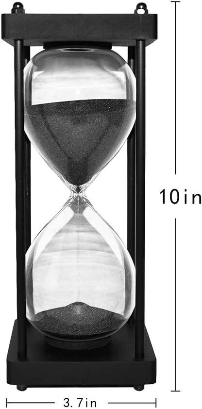 Hourglass Timer 60 Minute, Black Wooden Frame Decorative Sand Timer (Black Sand, Large Size)