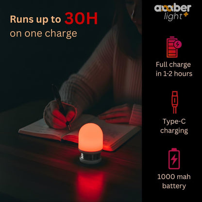 Amber Light + Pebble - Rechargeable Sleep Lamp, Blue Light Free Night Lamp for Bedtime Reading, 1000mAh Battery, Melatonin-Friendly Ambient Glow, 3.5 Inch (Amber)