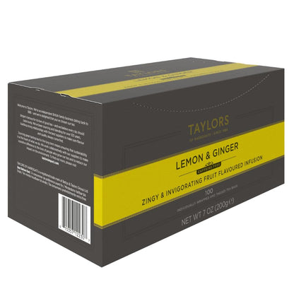 Taylors of Harrogate Lemon & Ginger, Herbal Tea, Individually Wrapped Bags, 100 Count (Pack of 1), Cleansing, Invigorating and Citrussy, Caffeine-Free, Enjoy Hot or Iced, 100 Teabags