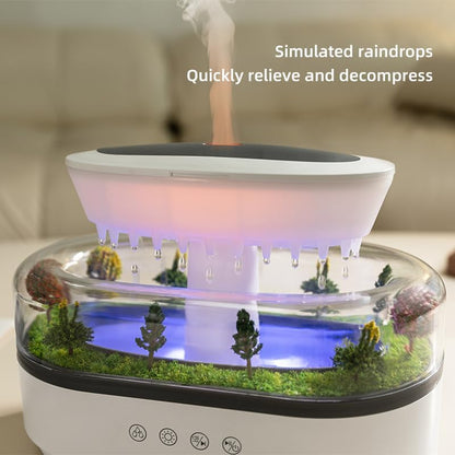 Upgrade Raindrop Humidifier Essential Oil Diffuser with Natural White Noise and Landscape Design，7 Led Colors Change Desktop Diffuser for Home Office Bedroom Waterdrop Diffuser 250ml