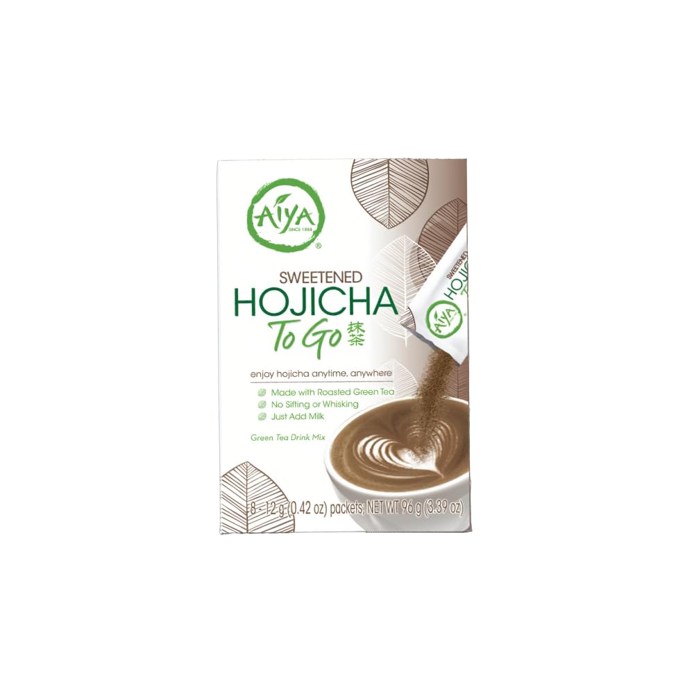 Aiya Japanese Sweetened Matcha Powder to Go Sticks - Ceremonial Grade, Vegan-Friendly, Gluten-Free - 8 Individually Packed Single-Serving Sticks for Freshness and Convenience
