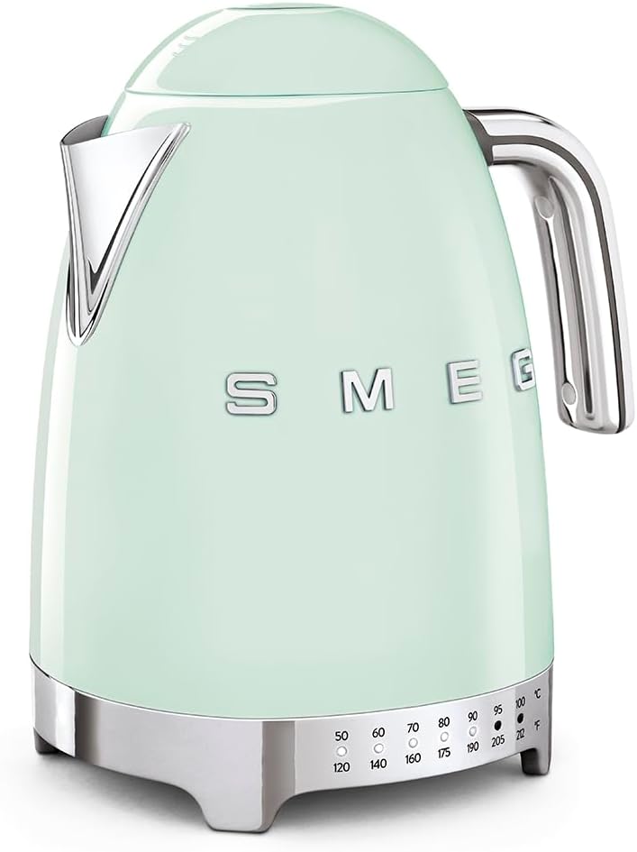 SMEG Variable Temperature Electric Kettle 1.7L (7 Cup), Stainless Steel Tea & Coffee Kettle, Fast Boil, Adjustable Temp 122°F–212°F, Keep Warm, Auto Shut-Off, 360° Base, Retro Style-Black