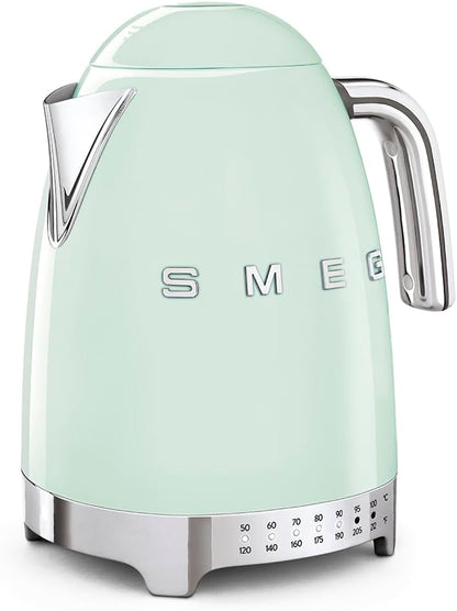 SMEG Variable Temperature Electric Kettle 1.7L (7 Cup), Stainless Steel Tea & Coffee Kettle, Fast Boil, Adjustable Temp 122°F–212°F, Keep Warm, Auto Shut-Off, 360° Base, Retro Style-Black