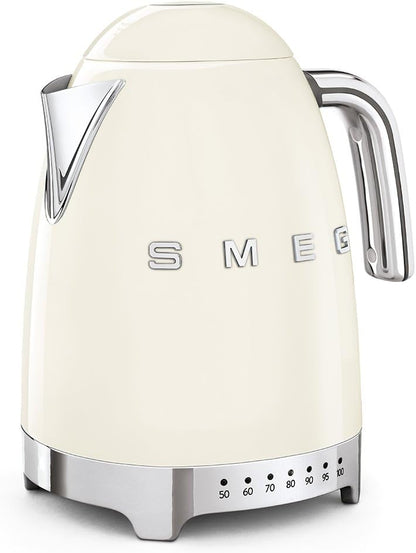 SMEG Variable Temperature Electric Kettle 1.7L (7 Cup), Stainless Steel Tea & Coffee Kettle, Fast Boil, Adjustable Temp 122°F–212°F, Keep Warm, Auto Shut-Off, 360° Base, Retro Style-Black
