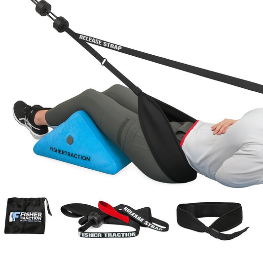 Fisher Traction Lower Back Decompression Device – Lumbar Traction for Spinal Decompression – Patented Stretcher Strap Release for Spinal Rehydration – Lightweight & Portable (Under 230 lbs)