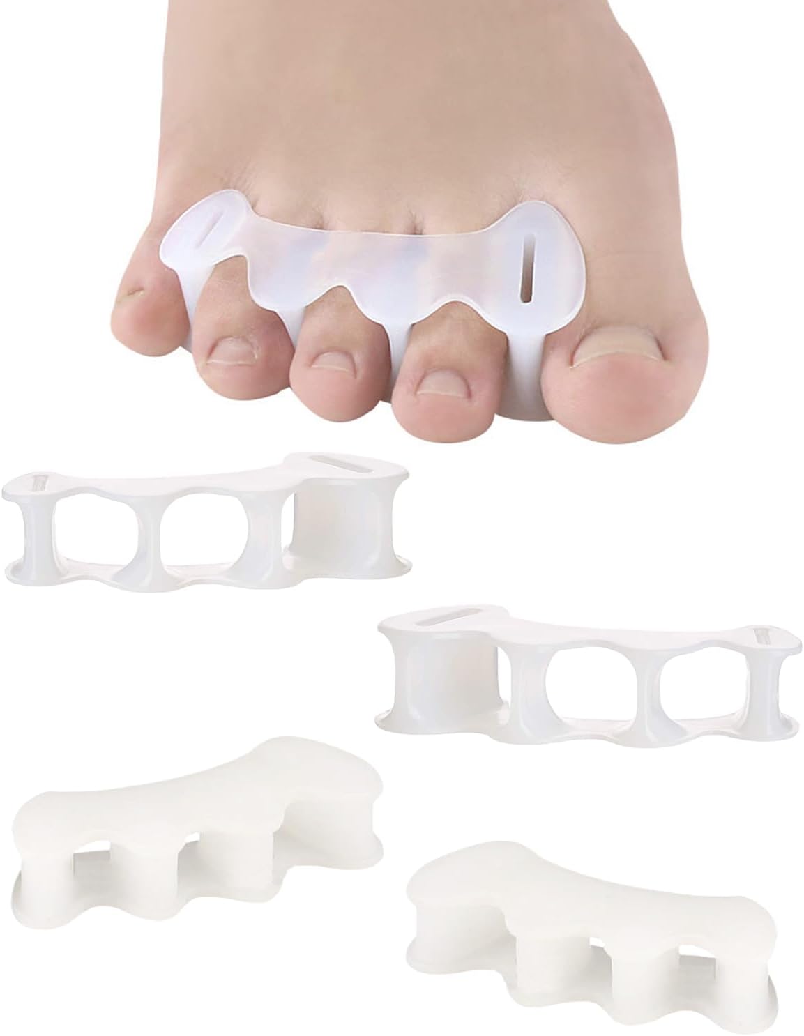 2 Pair Bunion Toe Separators Toe Spacers for Feet Women Men to Correct Their Toes, Foot Alignment, Silicone Toe Spreaders Toe Straightener for Hammertoe, Curled Toes (M, 2 Firm+2 Soft)