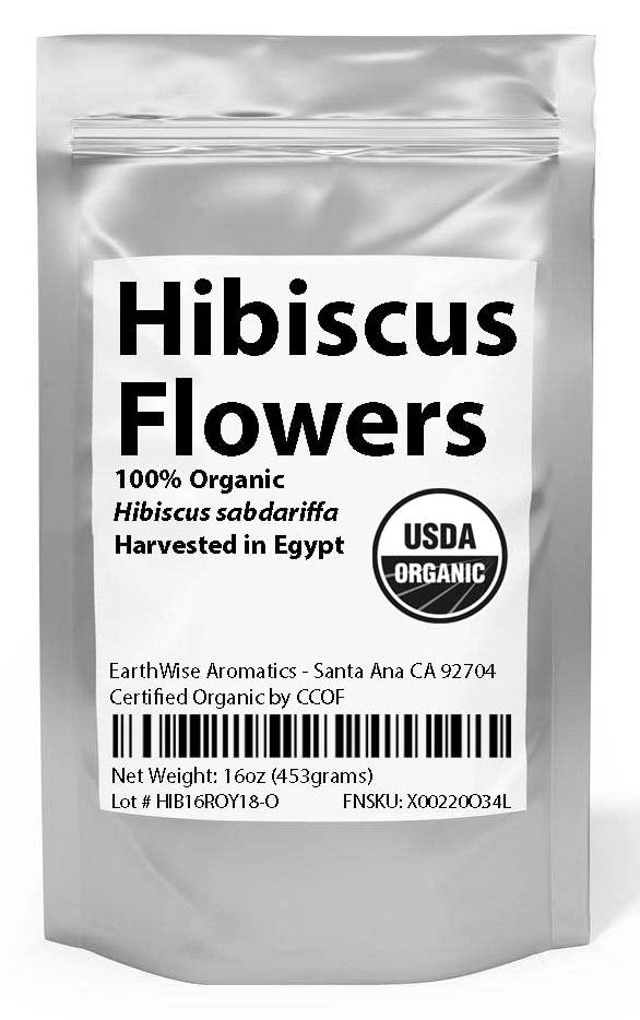 Organic Hibiscus Flowers - 1 lb (16oz) - Herbal Tea - 100% Certified Organic - Flor de Jamaica - Agua Frescas - EarthWise Aromatics