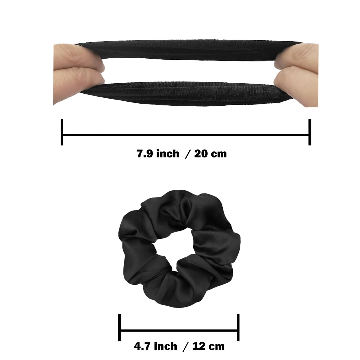 IVARYSS Scrunchies for Hair Sleep, Premium Satin Soft Than Silk for Women Curly Hair, Cute Bands Ties for Girls Thin | Thick Hair Styling, 12 Pack, Black