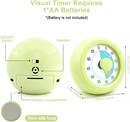 60 Minute Visual Timer with Silent Operation Visual Countdown Timer Rainbow Disk 60 Minute Countdown Timer Task Reminder Home and Kitchen Timer for Kids Desk, Office Meetings (Green)