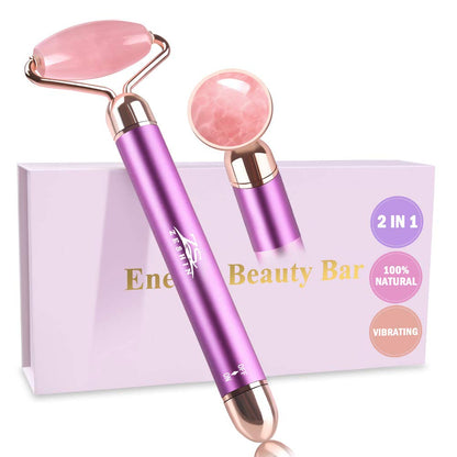 Upgrade 2 in 1 Vibrating Jade Facial Massager Roller, Electric Rose Quartz Eye Face Roller to Press Skin Cream Oil for Anti-Aging Reducing Wrinkles and Glowing Youthful Skin Tone