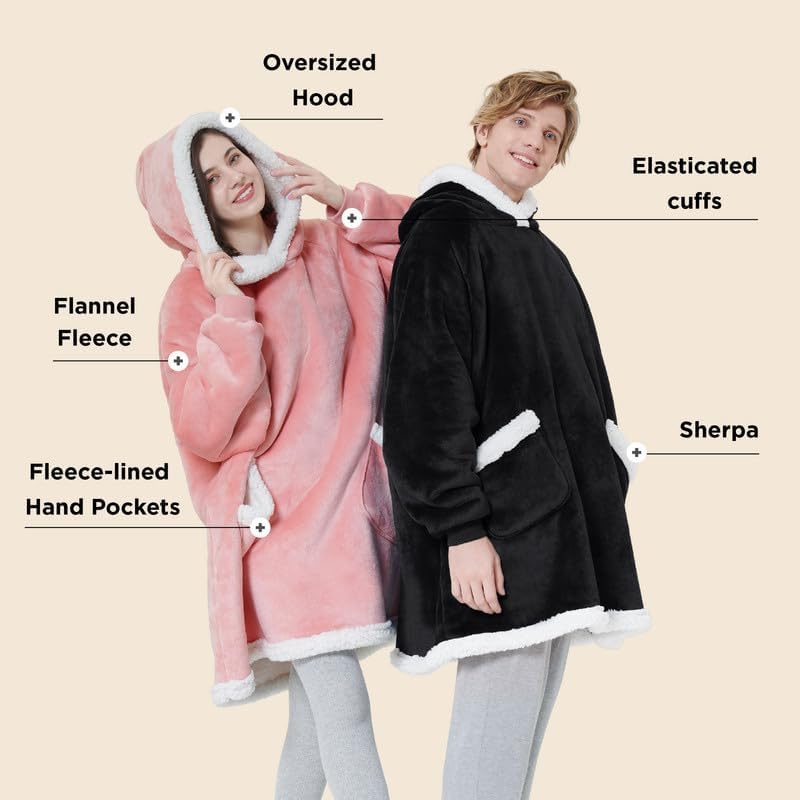 Bedsure Blanket Hoodie, Wearable Blanket Hoodie as Gifts for Mom, Birthday Gifts for Women Kids Teens Mother's Day Sherpa Sweatshirt, Grey, Standard