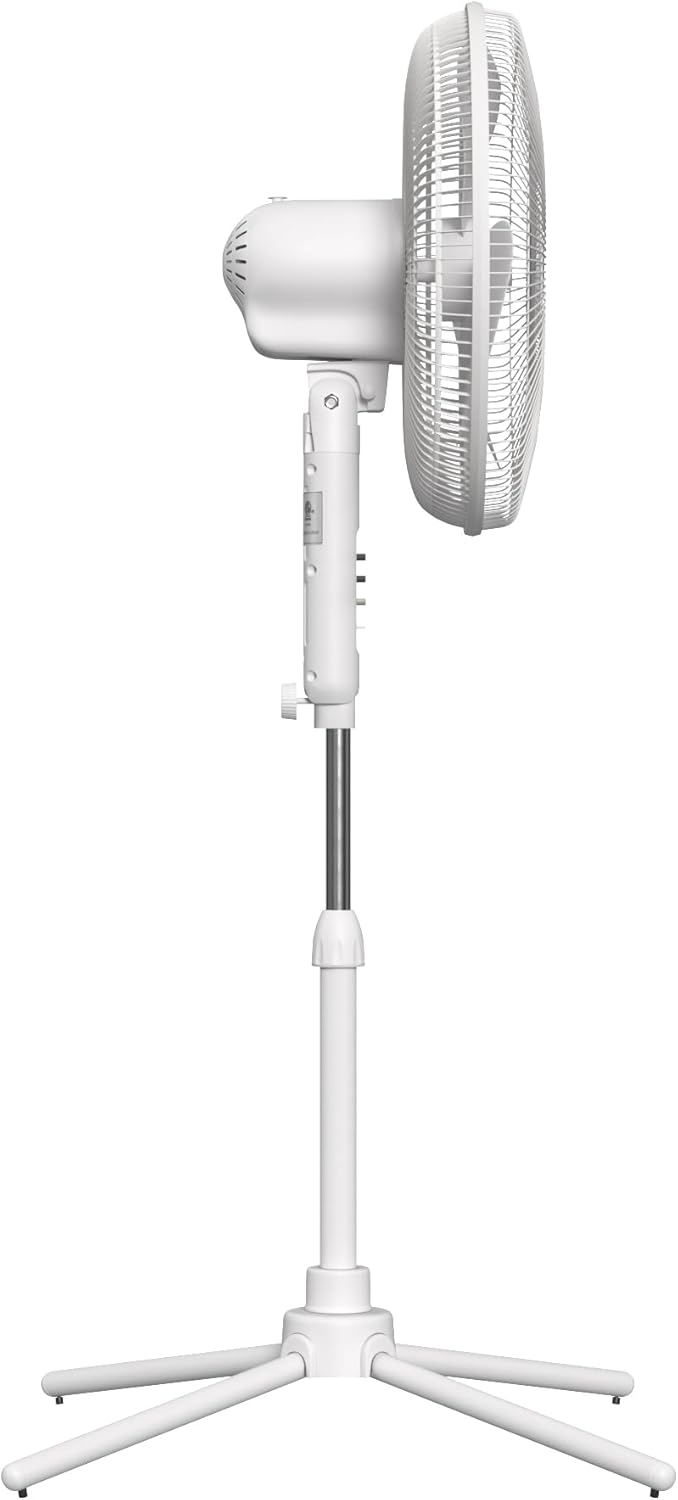 EZ-Chill 16” Oscillating Pedestal Fan, 3-speed Options, 90-Degree Oscillating Head, Adjustable Height and Tilt, Powerful Air Flow, White, MTSP15-16AZ