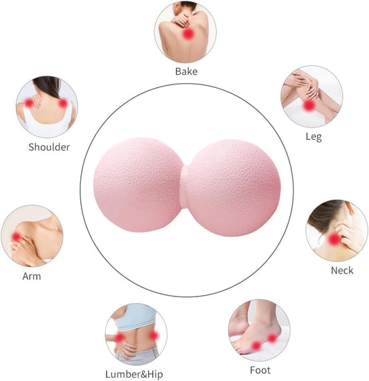 Double Lacrosse & Micro-Elastic Peanut Massage Ball - Myofascial Release Tool for Muscle, Back, Foot, and Physical Therapy, Mobility Roller for Acupressure and Relaxation (Pink)