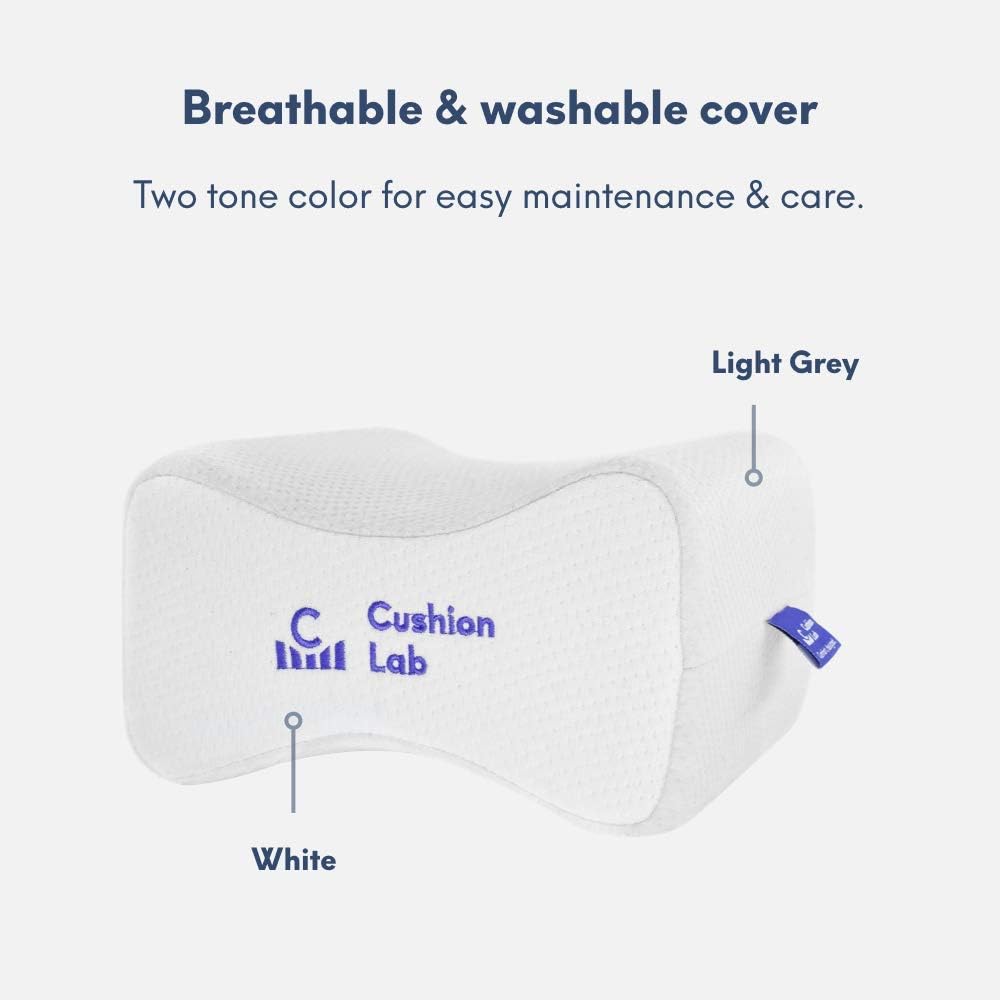 Cushion Lab Extra Dense Orthopedic Knee Pillow for Back Pain Relief, Leg Pain, Hip, Pregnancy, Sciatica & Joint Pain - Memory Foam Wedge Pillow Contour