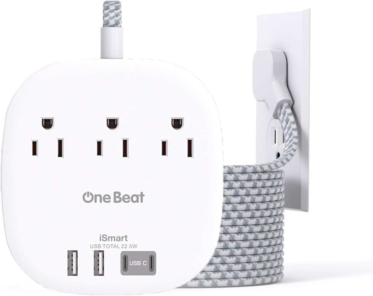 Travel Essentials, 22.5W/4.5A Flat Plug Power Strip, 6 Ft Extension Cord
