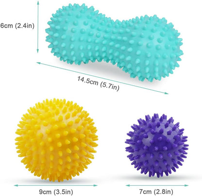 URAQT Spiky Massage Ball Set, 2 Pack Physical Therapy Massage Balls, Hard Lacrosse Ball & Spiky Massage Ball for Myofascial Release and Trigger Point Deep Tissue Massage (Blue)