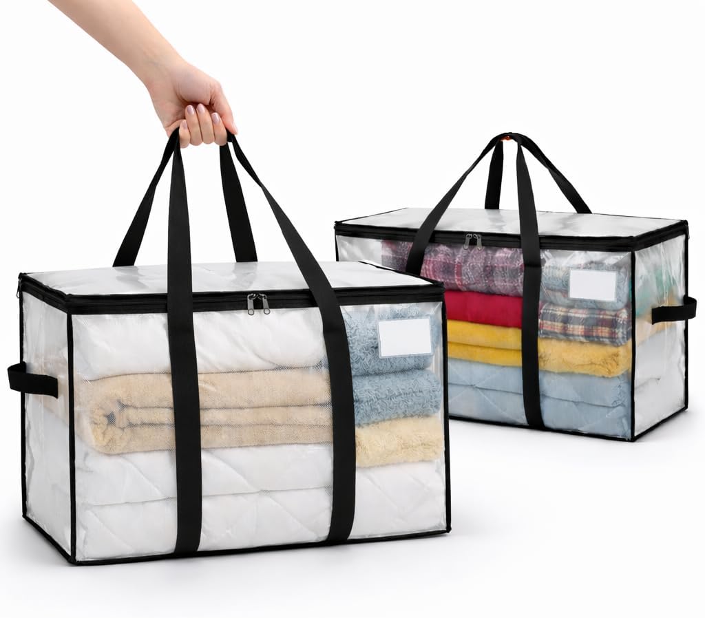 Comforter Storage Bags with Zipper and Handles (90L) - Extra Large Heavy Duty Moving Bags, Waterproof Blanket & Clothes Storage Bags, Foldable Under Bed Storage Totes for Bedding, Closet, College Dorm