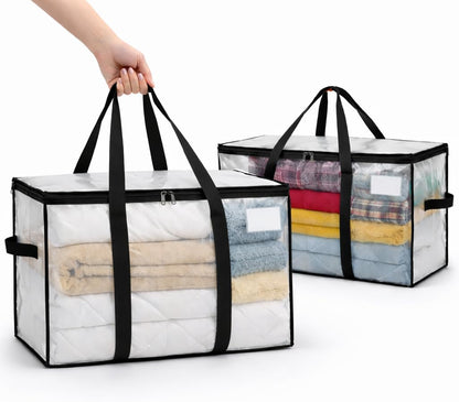 Comforter Storage Bags with Zipper and Handles (90L) - Extra Large Heavy Duty Moving Bags, Waterproof Blanket & Clothes Storage Bags, Foldable Under Bed Storage Totes for Bedding, Closet, College Dorm