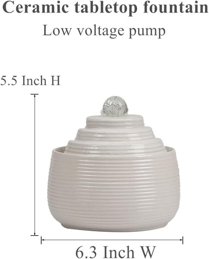 Indoor and Outdoor Fountain Water Feature Fall Ceramic Home Office Decoration mini Tabletop Desktop (Blue with Ball S093)