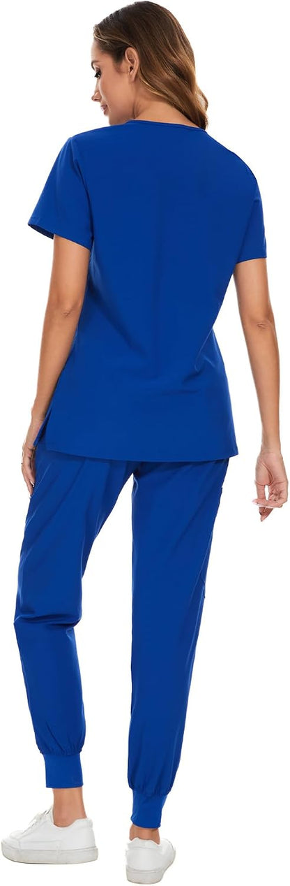 COZYFIT Scrubs for Women Set - Stretch V-Neck Scrub Top & Jogger Pant with 8 Pockets COZY SCRUBS - Colors A