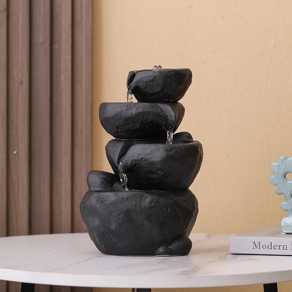 Outdoor Indoor Fountain Tabletop Water Feature Waterfall Home and Garden Decoration (White)