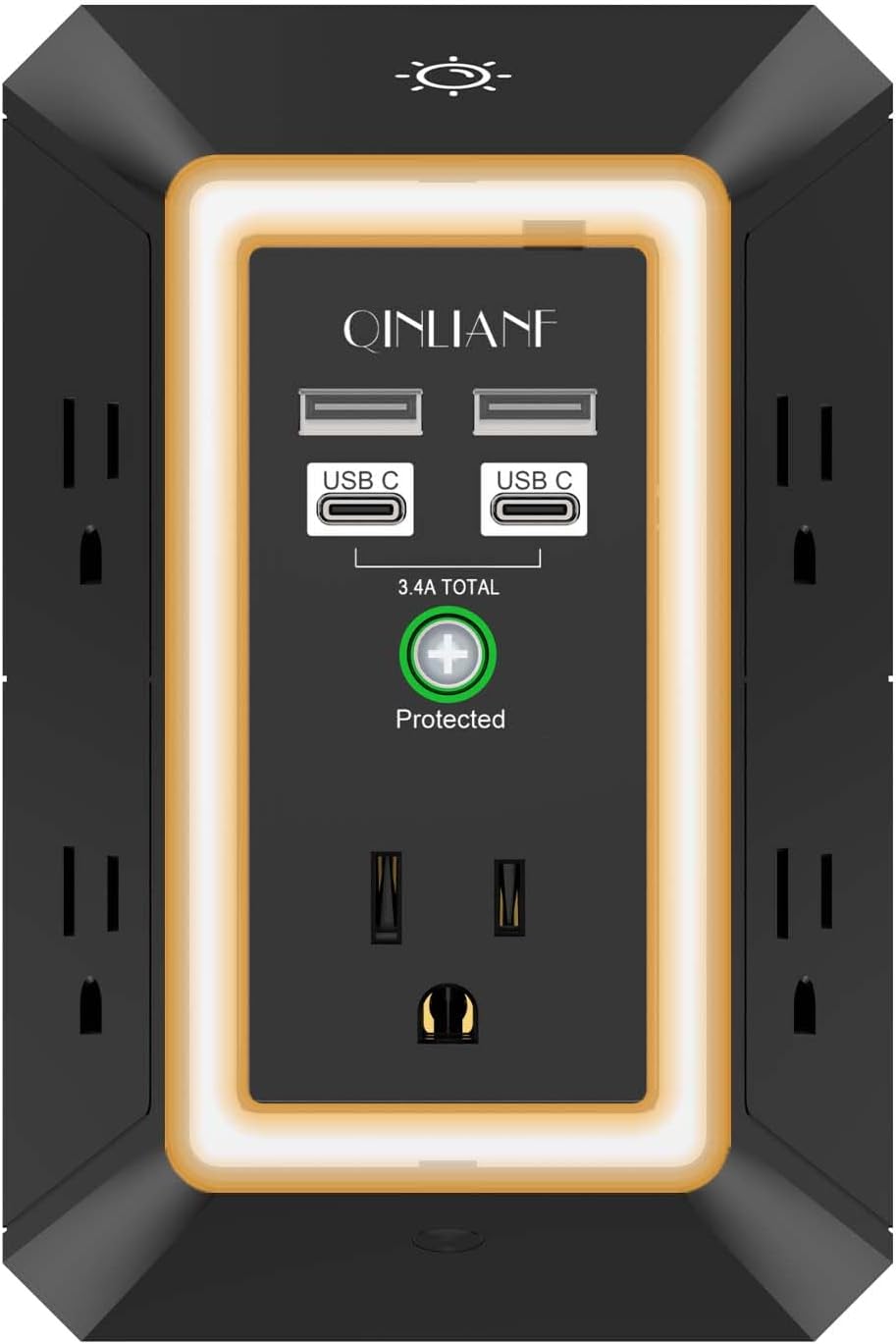 Wall Charger, Surge Protector, QINLIANF 5 Outlet Extender with 4 USB Ports