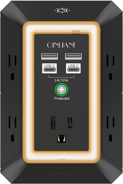 Wall Charger, Surge Protector, QINLIANF 5 Outlet Extender with 4 USB Ports