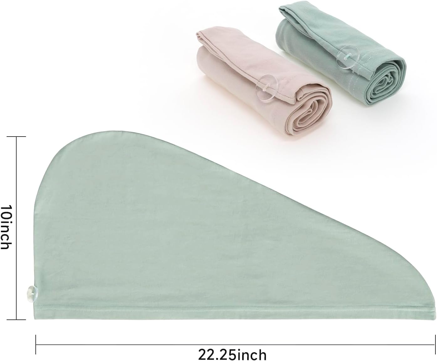2 Pack T-Shirt Hair Plopping Towel for All Textures - Cotton Blend Water Absorption Turban with Secure Button - Moisture Gentle Styling and Setting Wrap - Sage & Pink