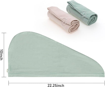 2 Pack T-Shirt Hair Plopping Towel for All Textures - Cotton Blend Water Absorption Turban with Secure Button - Moisture Gentle Styling and Setting Wrap - Sage & Pink