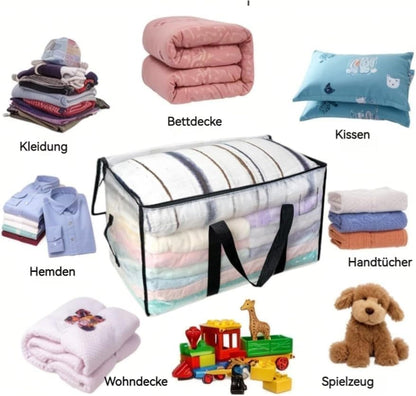 Moving Bags Extra Large - Heavy Duty Storage Totes with Wrap-Around Handles & Reinforced Zippers - Foldable Moving Box Alternative, Water-Resistant for Dorm, Closet & Under Bed Storage (Clear)