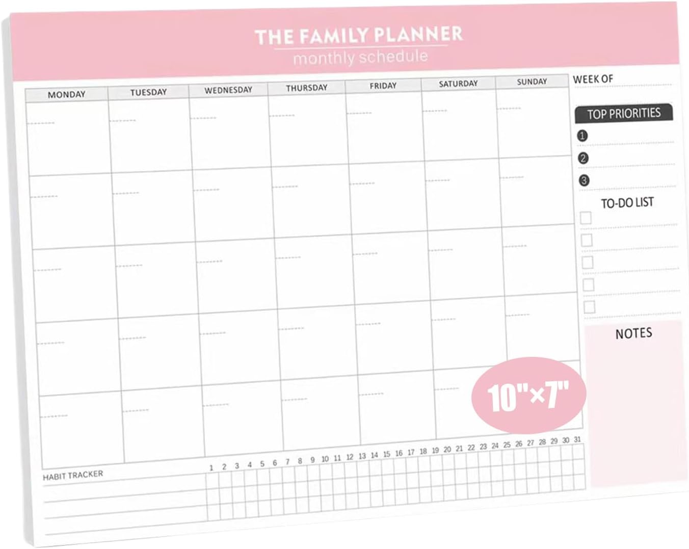 Monthly Planner Notepad - 52 Pages of Blank Calendar Sheets, Undated Planner for Organizing Tasks & Scheduling, Blank Calendar Design for Custom Monthly Planning, 7" x 10", Green