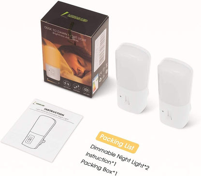LOHAS-LED Amber Night Light, Dimmable Plug in Night Light with Light Sensor, Yellow Kids Nightlights, 5-80LM Sleep Light for Nursery, Bedroom, Bathroom, Hallway, Stairway, 2Pack