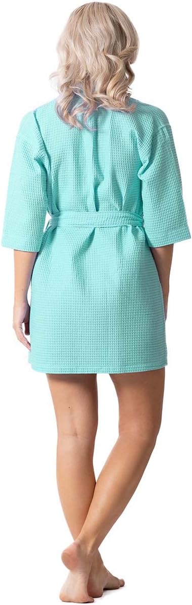 Turkish Linen Lightweight Waffle Knit Bath, Spa & Bridesmaids Kimono Short Robes for Women - Quick Dry & Soft