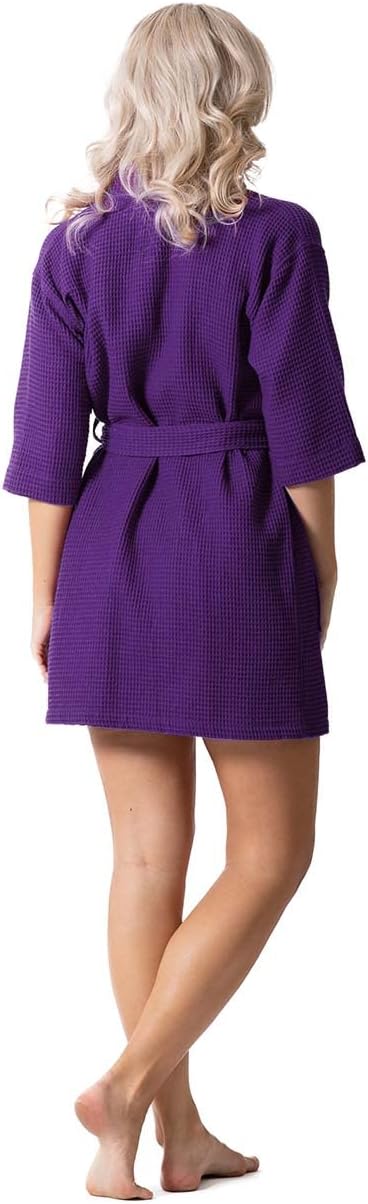 Turkish Linen Lightweight Waffle Knit Bath, Spa & Bridesmaids Kimono Short Robes for Women - Quick Dry & Soft